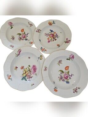 HEREND of Hungary "Bouquet of Flowers" Pattern, Soup- (4x) and Salad (3x) Plates